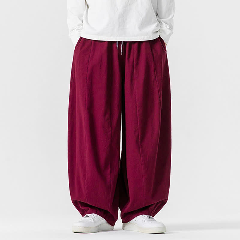 Buddha Stones Fall Casual Simple Drawstring Solid Cotton Long Pants Men's Straight Leg Pants With Pockets - Maroon - US/UK/AU46,EU56 (5XL) - image 41