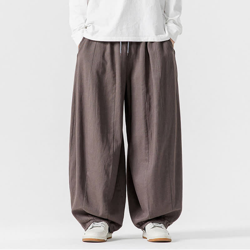 Buddha Stones Fall Casual Simple Drawstring Solid Cotton Long Pants Men's Straight Leg Pants With Pockets - Gray - US/UK/AU46,EU56 (5XL) - image 0