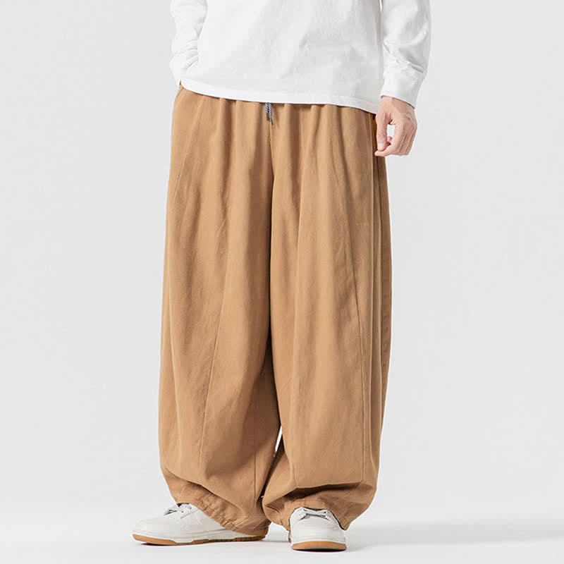 Buddha Stones Fall Casual Simple Drawstring Solid Cotton Long Pants Men's Straight Leg Pants With Pockets - Goldenrod - US/UK/AU46,EU56 (5XL) - image 33