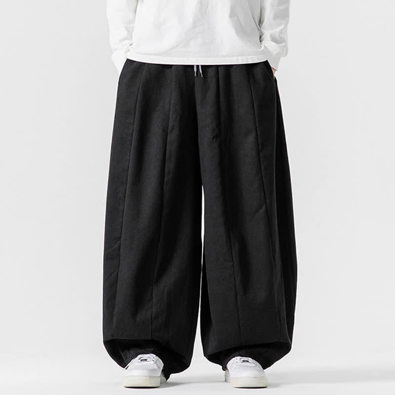 Buddha Stones Fall Casual Simple Drawstring Solid Cotton Long Pants Men's Straight Leg Pants With Pockets - Black - US/UK/AU46,EU56 (5XL) - image 7