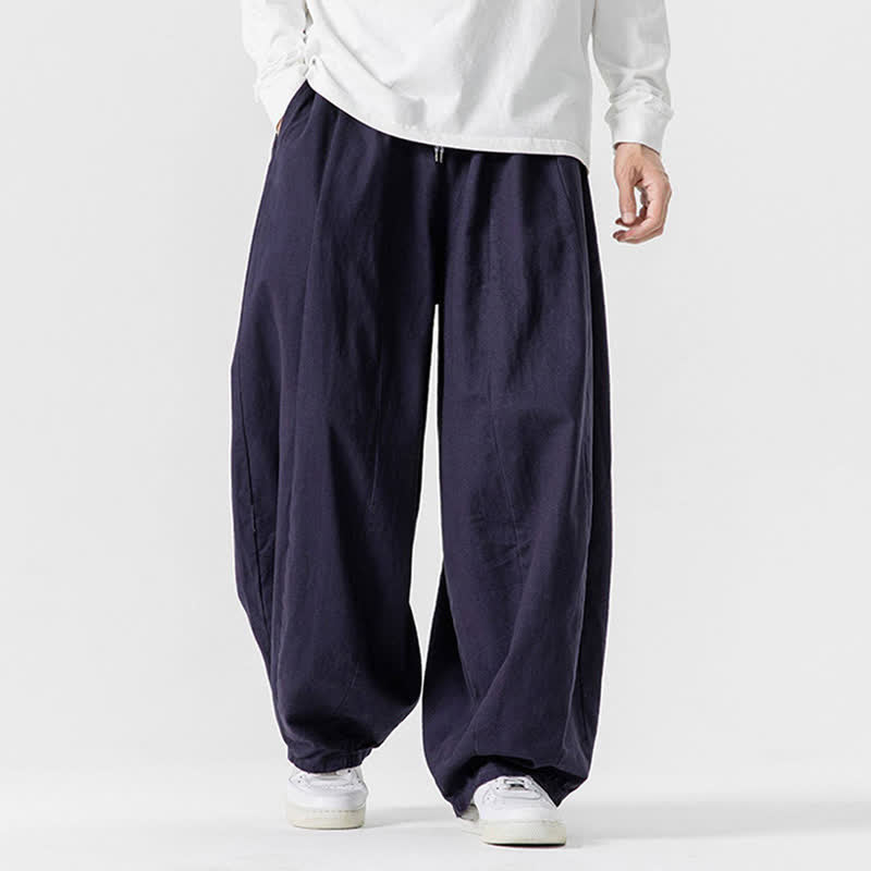 Buddha Stones Fall Casual Simple Drawstring Solid Cotton Long Pants Men's Straight Leg Pants With Pockets - MidnightBlue - US/UK/AU46,EU56 (5XL) - image 26