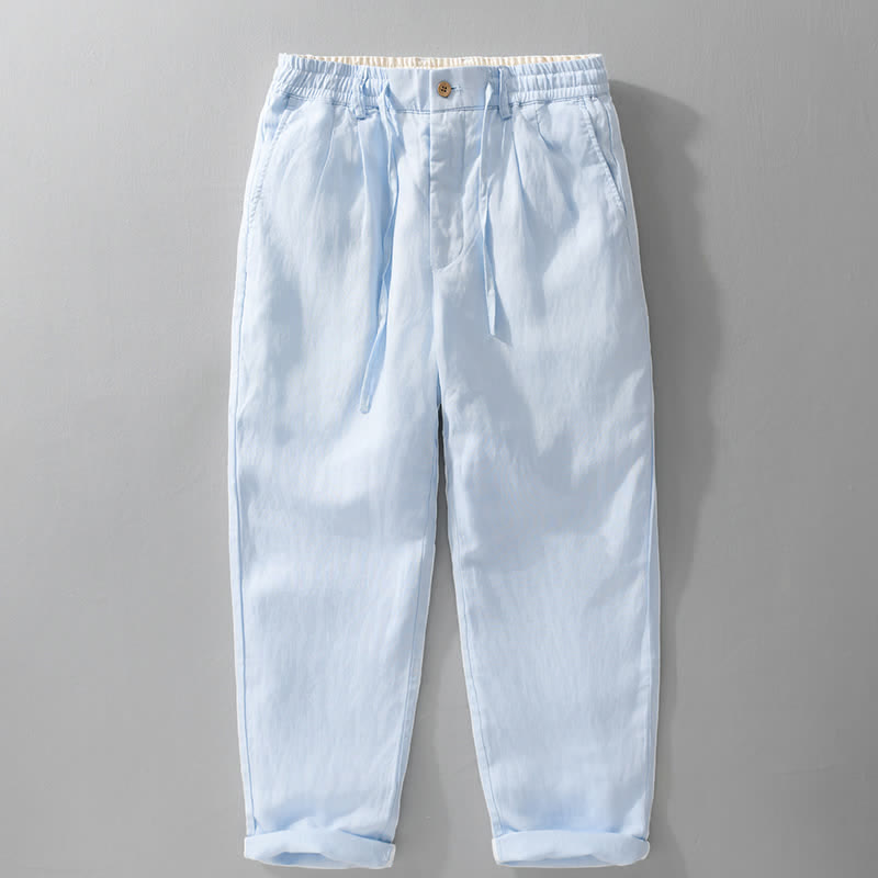 Buddha Stones Spring Summer Casual Drawstring Zipper Design Solid Linen Long Pants Men's Straight Leg Pants With Pockets - LightBlue - US/UK/AU42,EU52 (3XL) - image 11