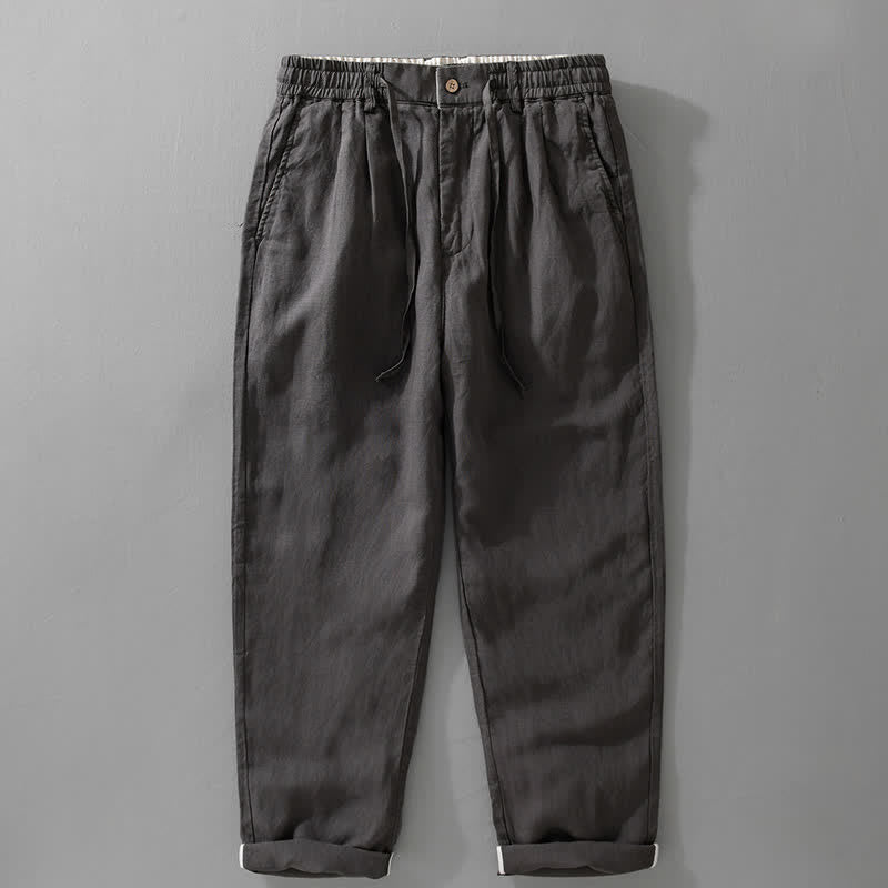 Buddha Stones Spring Summer Casual Drawstring Zipper Design Solid Linen Long Pants Men's Straight Leg Pants With Pockets - DarkSlateGray - US/UK/AU42,EU52 (3XL) - image 2