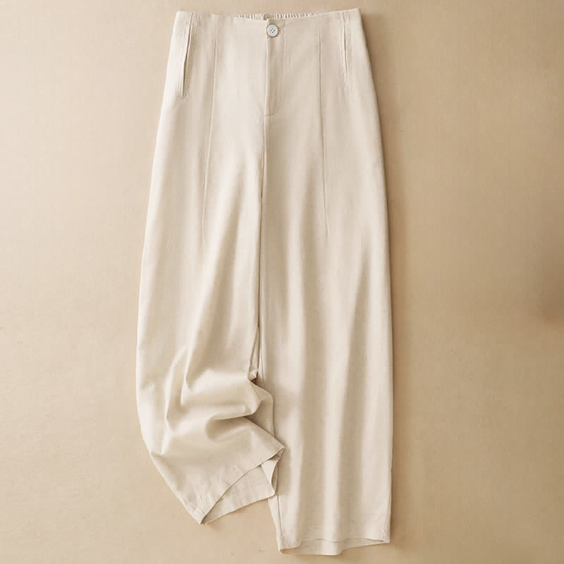 Buddha Stones Summer Minimalist Button-Up High Waist Solid Linen Women's Harem Pants With Pockets - Linen - US12,UK/AU16,EU44 (3XL) - image 9
