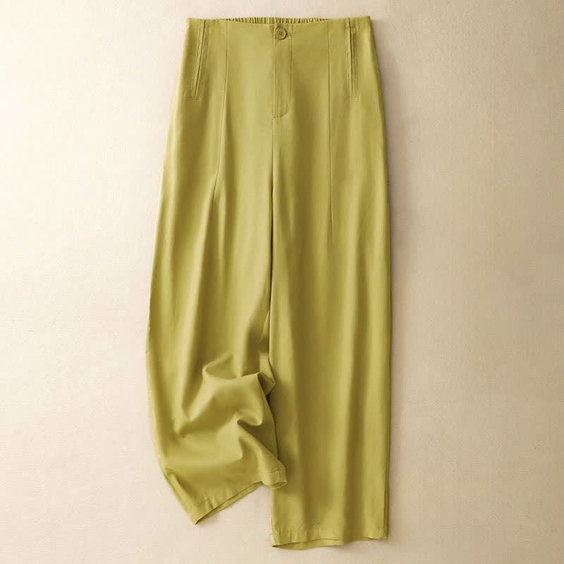 Buddha Stones Summer Minimalist Button-Up High Waist Solid Linen Women's Harem Pants With Pockets - khaki - US12,UK/AU16,EU44 (3XL) - image 0