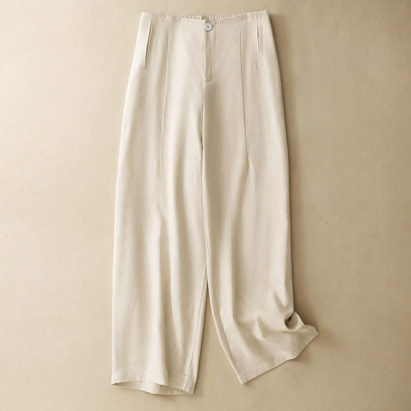 Buddha Stones Summer Minimalist Button-Up High Waist Solid Linen Women's Harem Pants With Pockets - image 11