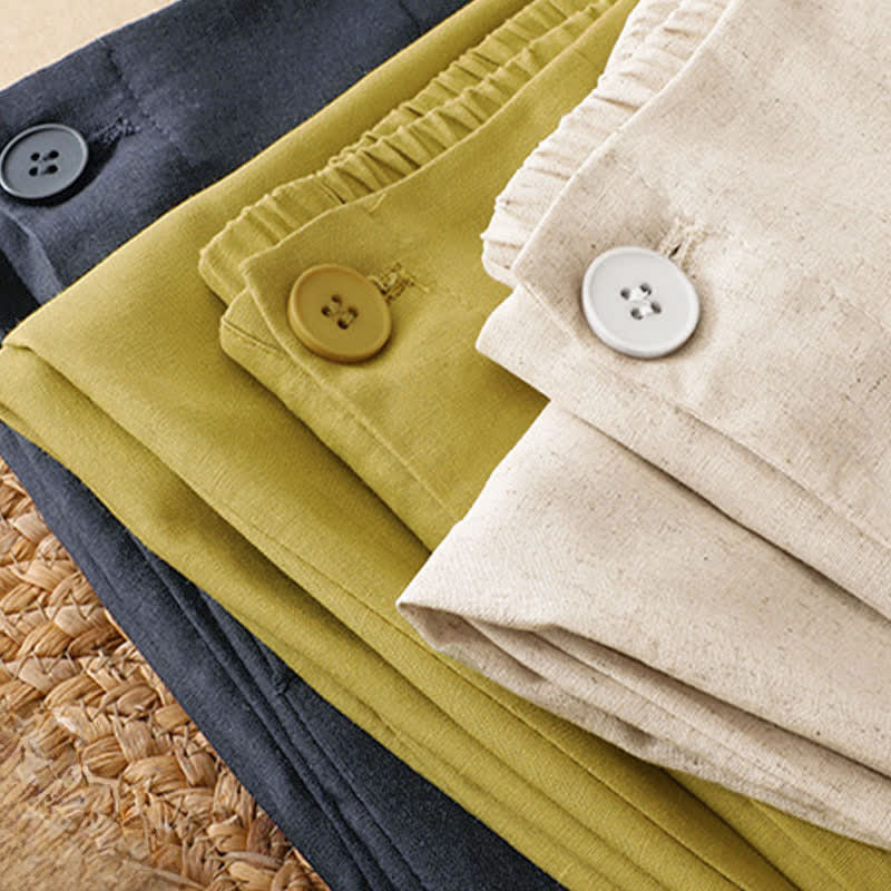 Buddha Stones Summer Minimalist Button-Up High Waist Solid Linen Women's Harem Pants With Pockets - image 18