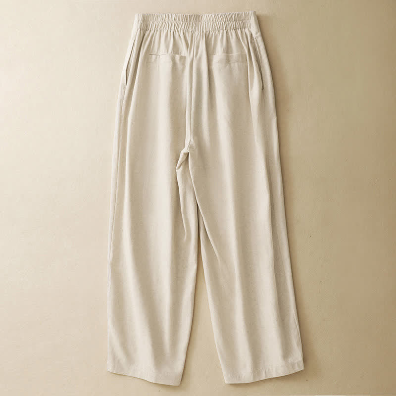 Buddha Stones Summer Minimalist Button-Up High Waist Solid Linen Women's Harem Pants With Pockets - image 10