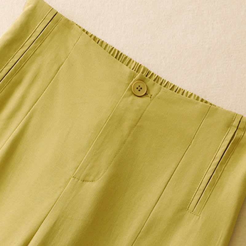 Buddha Stones Summer Minimalist Button-Up High Waist Solid Linen Women's Harem Pants With Pockets - image 1