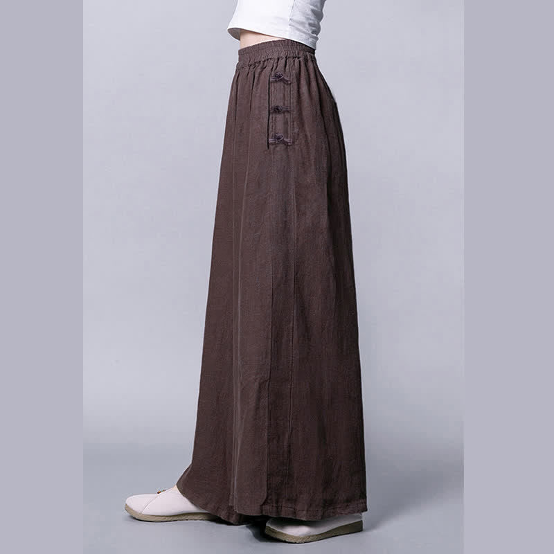 Buddha Stones Casual Frog-Button High Waist Wide Leg Pants With Pockets - image 11
