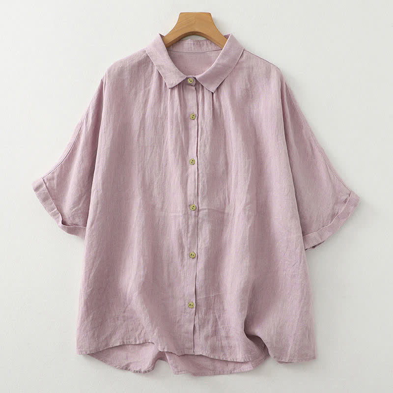 Buddha Stones Casual Plain Buttons Women's Half Sleeve Shirt - Thistle - US12,UK/AU16,EU44 (2XL) - image 1