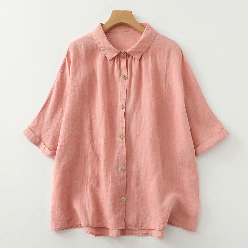 Buddha Stones Casual Plain Buttons Women's Half Sleeve Shirt - Salmon - US12,UK/AU16,EU44 (2XL) - image 8