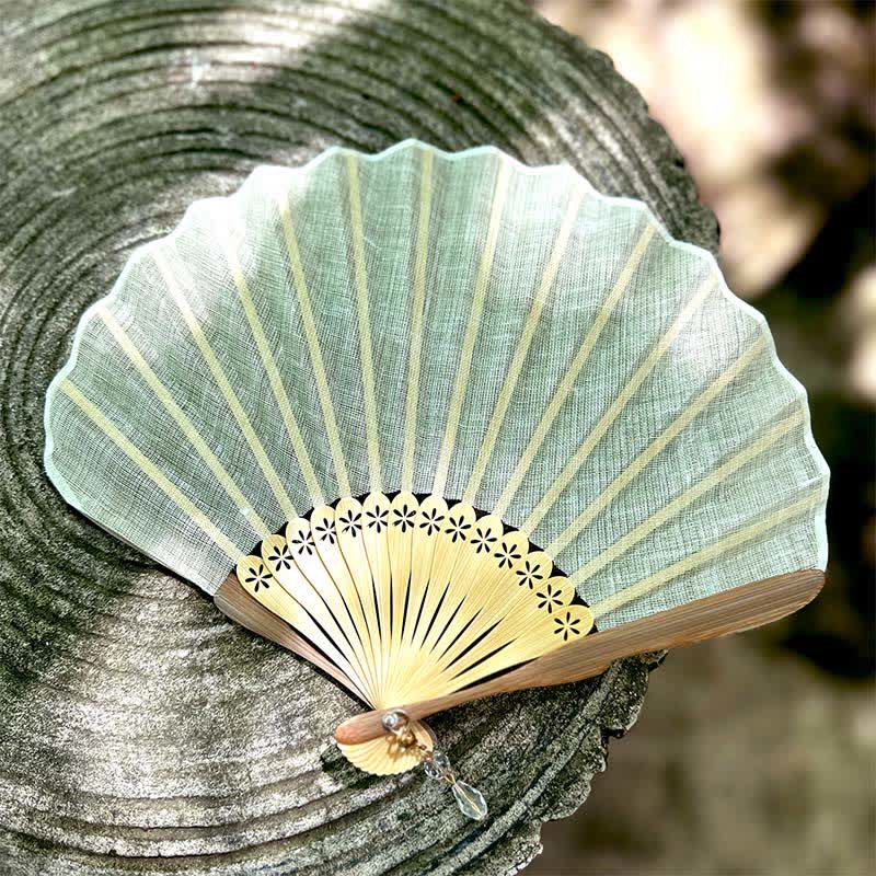 Buddha Stones Elegant Cotton Linen Texture Bamboo Hanfu Style Folding Fan 16 cm - Ivory - Closed Size: Approx. 16 cm / 6.3 in - image 4