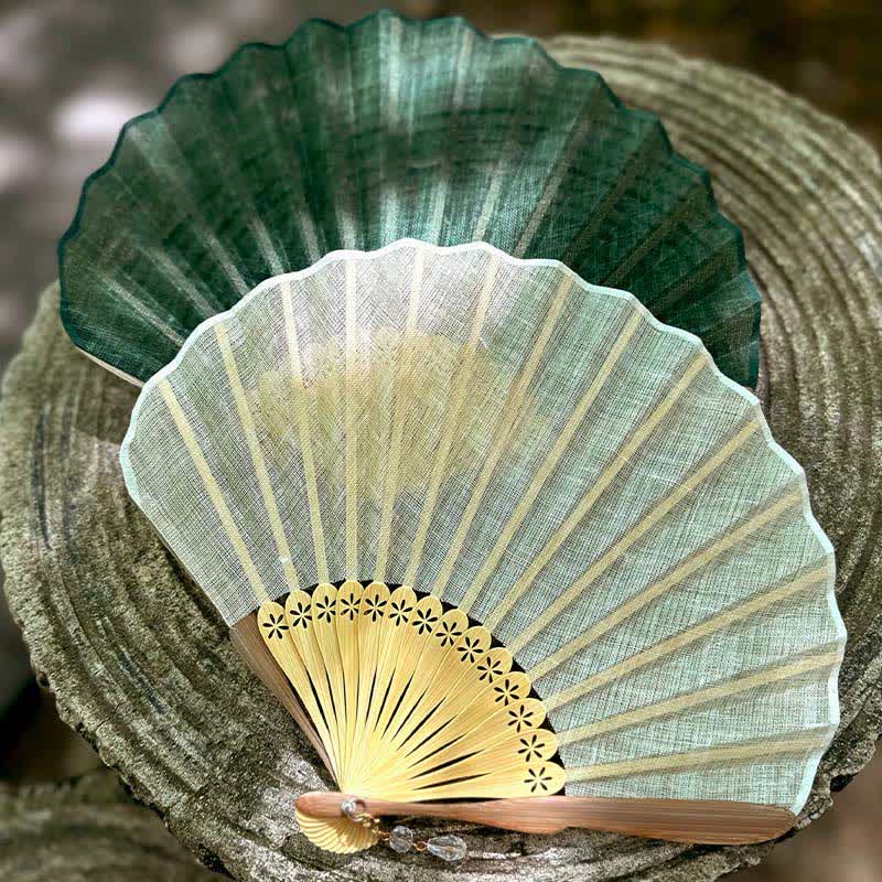 Buddha Stones Elegant Cotton Linen Texture Bamboo Hanfu Style Folding Fan 16 cm - image 14