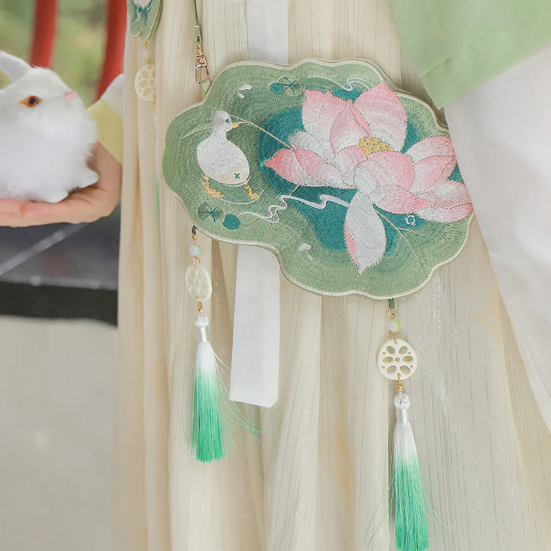 Buddha Stones Luck Embroidery Lotus Koi Fish Rabbit Flower Hanfu Bag Crossbody Bag Shoulder Bag Bag BS Summer Lotus