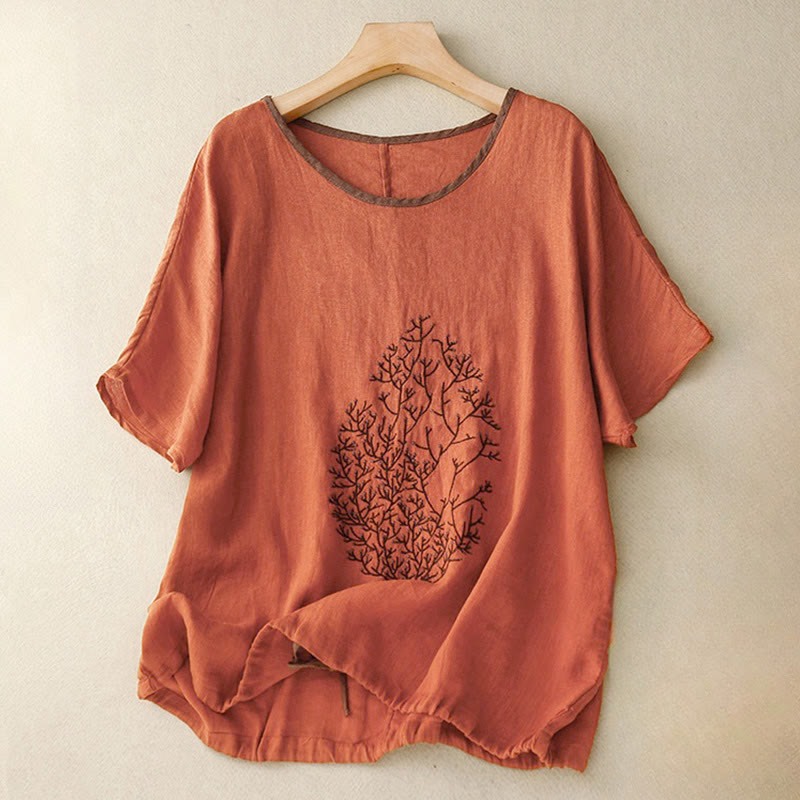 Buddha Stones Casual Embroidery Tree Drawstring Women's Crew Neck Design Half Sleeve T-Shirt - Chocolate - Half Sleeve - US14,UK/AU18,EU46 (2XL) - image 21