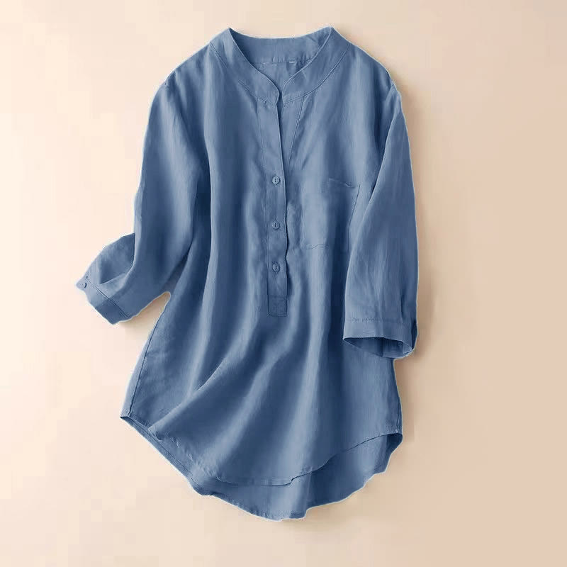 Buddha Stones Casual Women's V-neck Three Quarter Sleeve Design Plain Shirt - LightSteelBlue - US12,UK/AU16,EU44 (3XL) - image 0