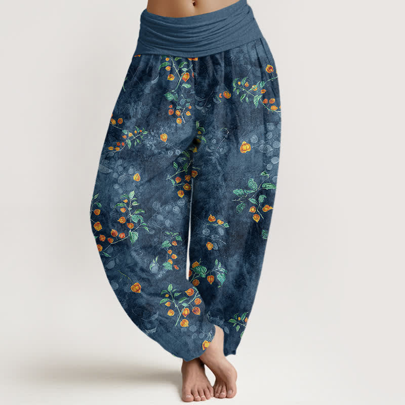 Buddha Stones Cotton Orange Blossom Vine Pattern Women's Elastic Waist Harem Pants - SteelBlue - US16,UK/AU20,EU48 (3XL) - image 8