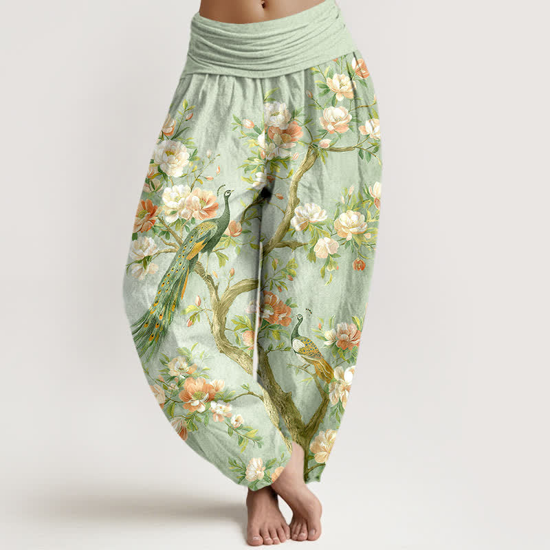 Buddha Stones Cotton Peacock Blossom Pattern Women's Elastic Waist Harem Pants - PaleGreen - US16,UK/AU20,EU48 (3XL) - image 8