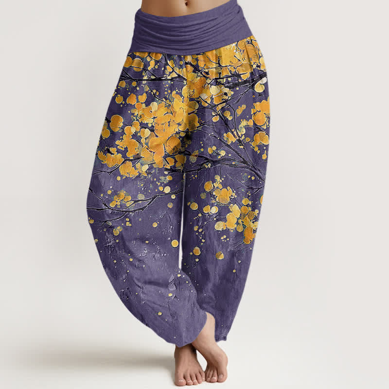 Buddha Stones Cotton Yellow Blossom Branch Pattern Women's Elastic Waist Harem Pants - Purple - US16,UK/AU20,EU48 (3XL) - image 5