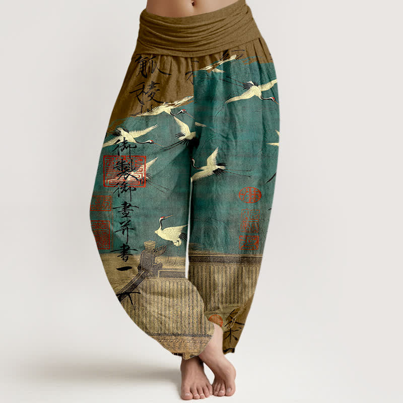 Buddha Stones Cotton Flying Crane Seal Pattern Women's Elastic Waist Harem Pants - DarkGoldenrod - US16,UK/AU20,EU48 (3XL) - image 8