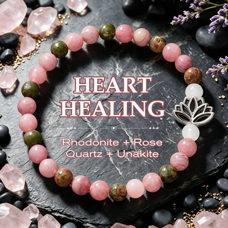 Buddha Stones Rhodonite Unakite White Jade Lotus Love and Enlightenment Bracelet - Unakite Rhodonite(Wrist Circumference: 5.5-5.9 in / 14-15cm) - image 0
