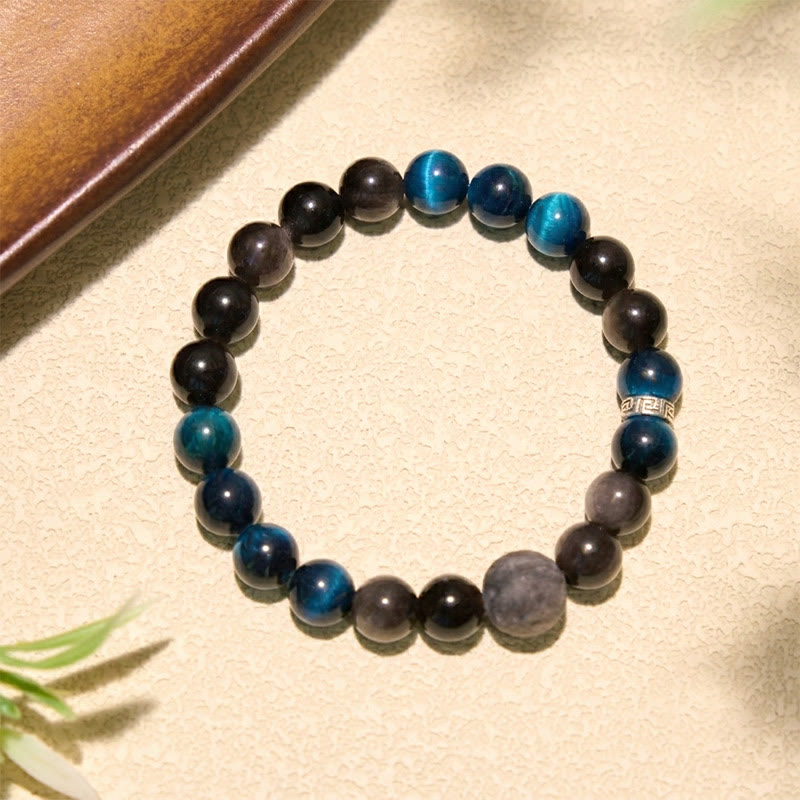 Buddha Stones Blue Tiger Eye Silver Sheen Obsidian Positive Bracelet - image 10