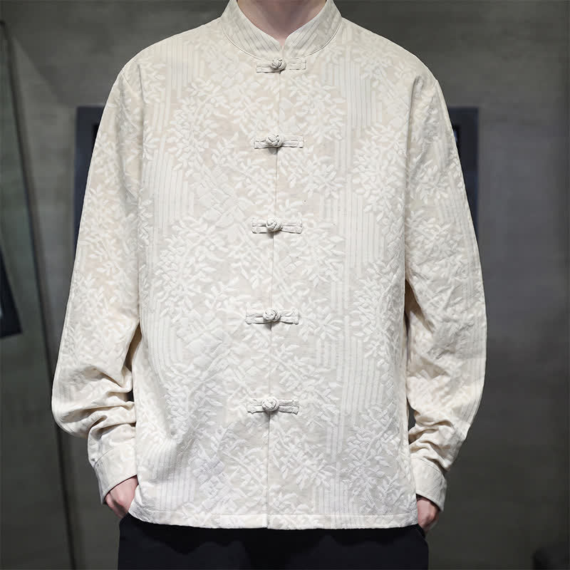 Buddha Stones Fall Tang Style Vintage Frog Button Floral Men's Long Sleeve Shirts - Floral pattern - US/UK/AU44,EU54 (4XL) - image 24