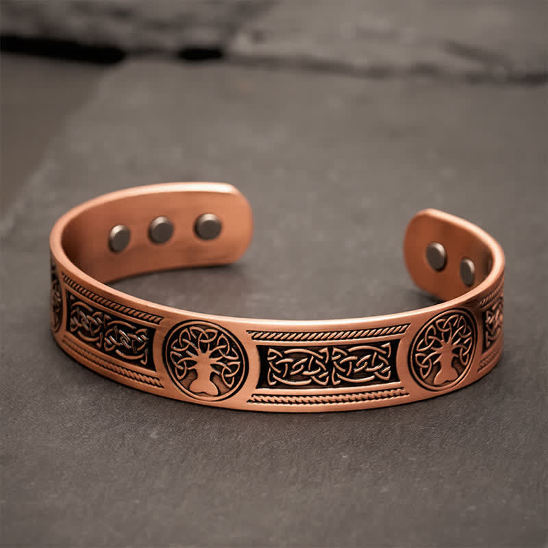 Buddha Stones Red Copper Tree of Life Unity Vintage Open Cuff Bracelet - Red Copper(Inner Diameter: Approx. 58mm) - image 0
