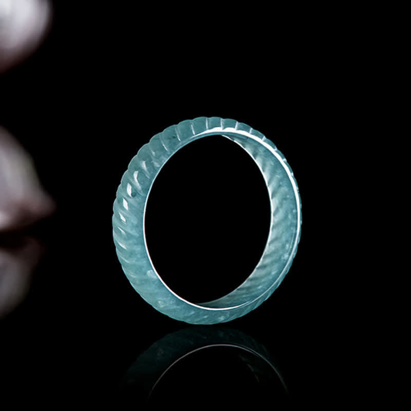 Buddha Stones Translucent Jade Dragon Scale Power Ring - Blue Jade Dragon Scale Ring - US11(21mm) - image 0