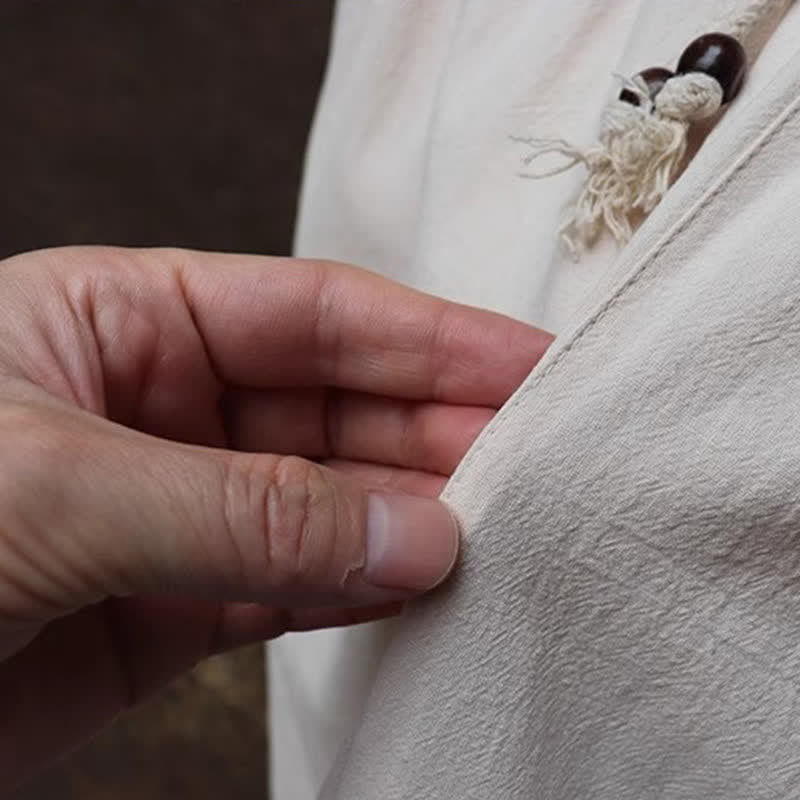 Buddha Stones 2Pcs Spring Summer Tang Style Mandarin Collar Shirt Pants Embroidery Solid Cotton Men's Meditation Cloth - image 15