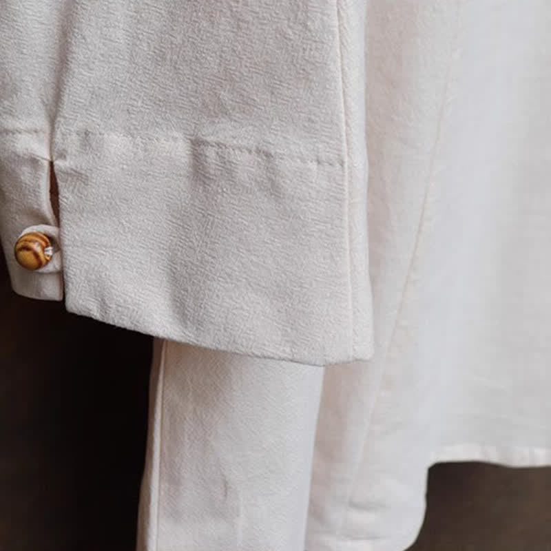 Buddha Stones 2Pcs Spring Summer Tang Style Mandarin Collar Shirt Pants Embroidery Solid Cotton Men's Meditation Cloth - image 10