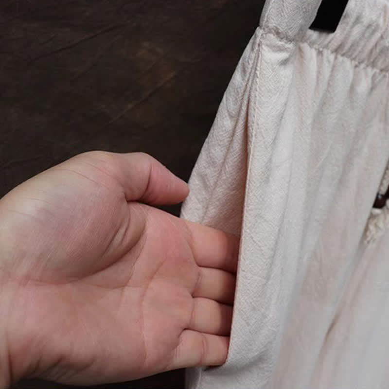 Buddha Stones 2Pcs Spring Summer Tang Style Mandarin Collar Shirt Pants Embroidery Solid Cotton Men's Meditation Cloth - image 14