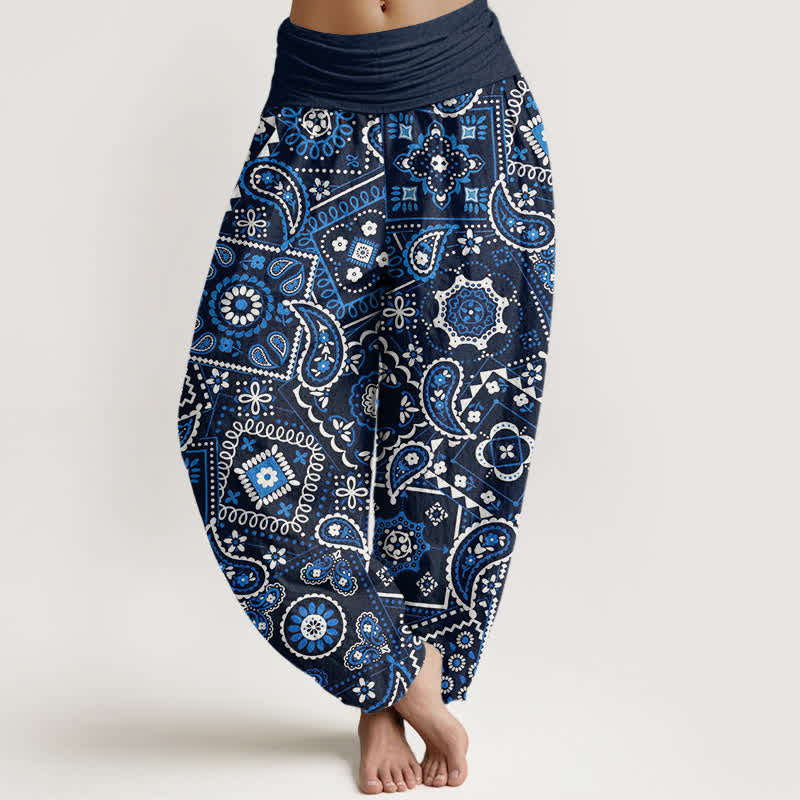 Buddha Stones Cotton Paisley Patchwork Pattern Women's Elastic Waist Harem Pants - Navy - US16,UK/AU20,EU48 (3XL) - image 0