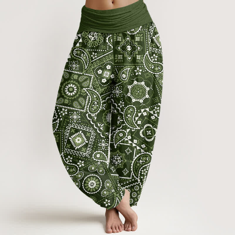 Buddha Stones Cotton Paisley Patchwork Pattern Women's Elastic Waist Harem Pants - DarkOliveGreen - US16,UK/AU20,EU48 (3XL) - image 5