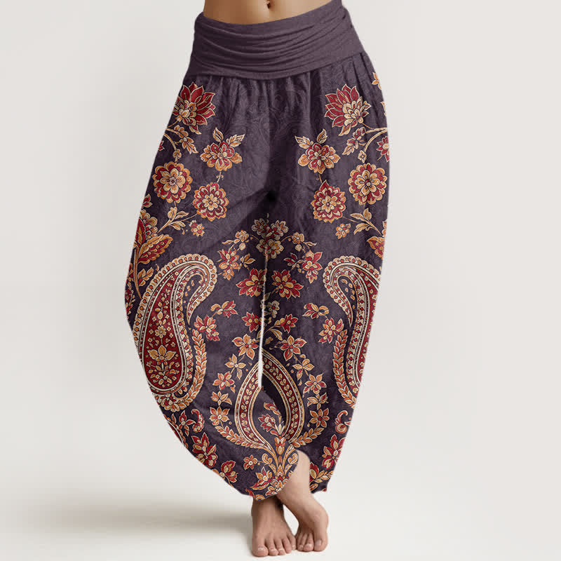 Buddha Stones Cotton Paisley Floral Pattern Women's Elastic Waist Harem Pants - Purple - US16,UK/AU20,EU48 (3XL) - image 8