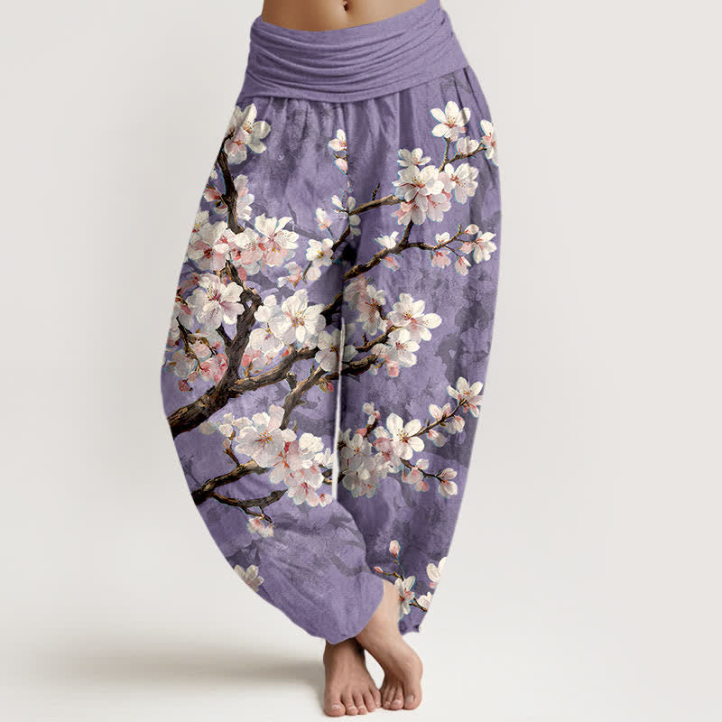 Buddha Stones Cotton Sakura Blossom Branch Pattern Women's Elastic Waist Harem Pants - Lavender - US16,UK/AU20,EU48 (3XL) - image 5