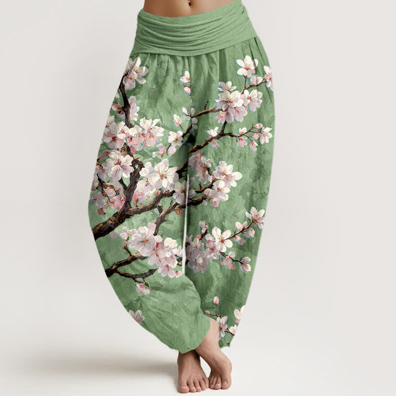 Buddha Stones Cotton Sakura Blossom Branch Pattern Women's Elastic Waist Harem Pants - LightGreen - US16,UK/AU20,EU48 (3XL) - image 8