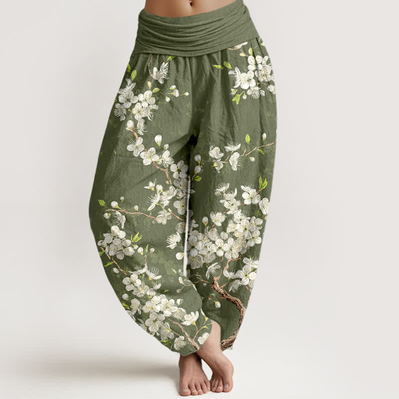 Buddha Stones Cotton Botanical Bloom Branch Pattern Women's Elastic Waist Harem Pants - OliveDrab - US16,UK/AU20,EU48 (3XL) - image 8