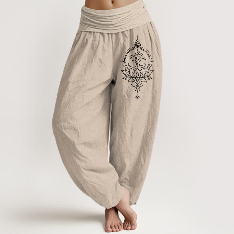 Buddha Stones Pure Cotton Lotus Om Mandala Pattern Women's Elastic Waist Harem Pants - Tan - US16,UK/AU20,EU48 (3XL) - image 11
