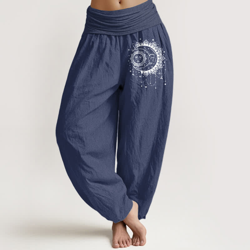 Buddha Stones Pure Cotton Celestial Sun Moon Pattern Women's Elastic Waist Harem Pants - DarkSlateBlue - US16,UK/AU20,EU48 (3XL) - image 8