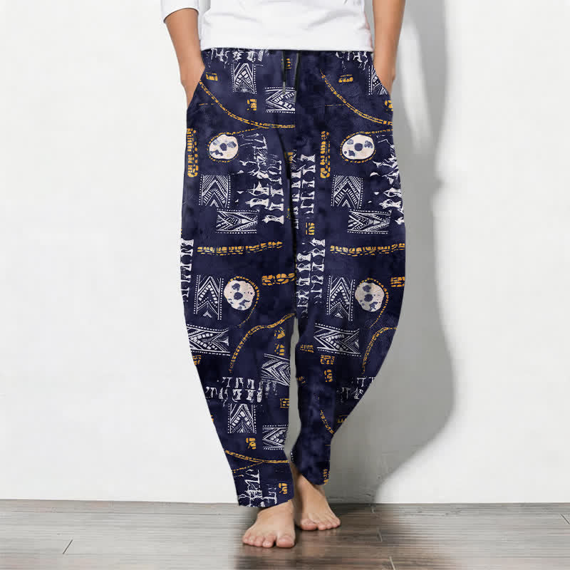 Buddha Stones Pure Cotton Boho Geometric Medallion Pattern Drawstring Men's Tapered Pants With Pockets - DarkSlateBlue - US/UK/AU50,EU60 (5XL) - image 11