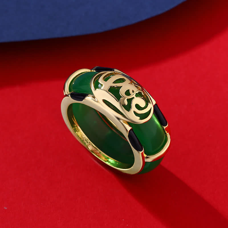 Buddha Stones Vintage Green Jade Fu Character Pattern Ring - Green Jade Ring - US11(20.6mm) - image 0