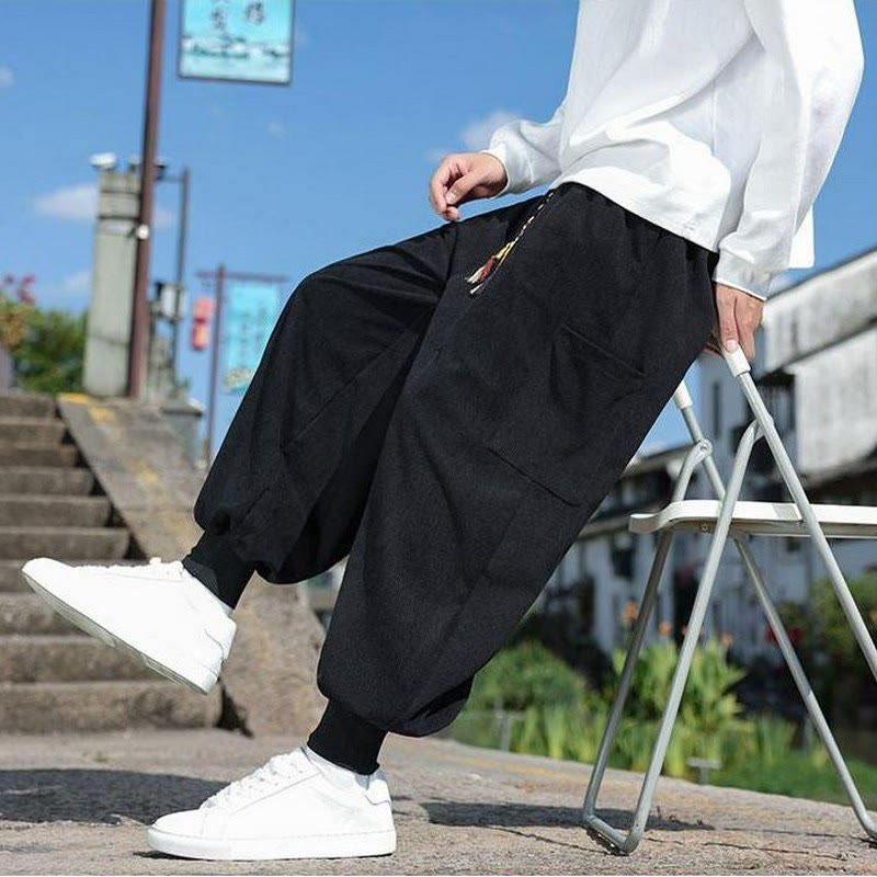 Buddha Stones Fall Winter Casual Drawstring Patch Pocket Solid Ankle Pants Men's Tapered Pants With Pocket - Black - US/UK/AU46,EU56 (5XL) - image 12