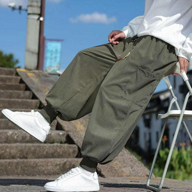 Buddha Stones Fall Winter Casual Drawstring Patch Pocket Solid Ankle Pants Men's Tapered Pants With Pocket - OliveDrab - US/UK/AU46,EU56 (5XL) - image 0