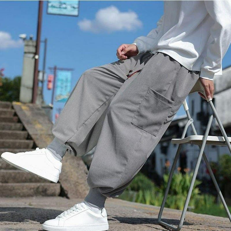 Buddha Stones Fall Winter Casual Drawstring Patch Pocket Solid Ankle Pants Men's Tapered Pants With Pocket - LightGray - US/UK/AU46,EU56 (5XL) - image 18