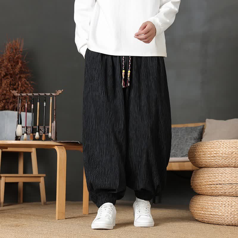 Buddha Stones Fall Casual Vintage Drawstring Solid Long Pants Men's Harem Pants With Pocket - Black - common - US/UK/AU48,EU58 (6XL) - image 13