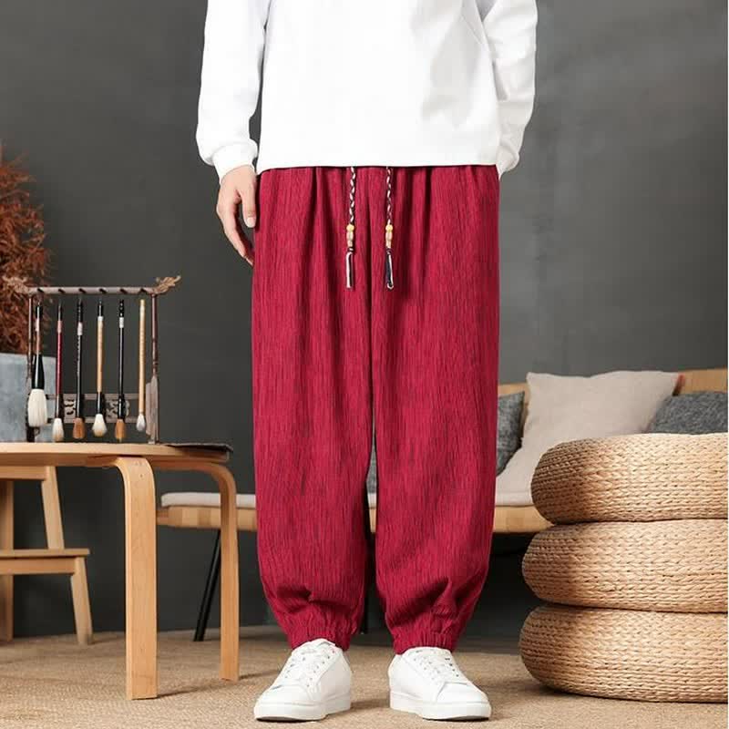 Buddha Stones Fall Casual Vintage Drawstring Solid Long Pants Men's Harem Pants With Pocket - Crimson - common - US/UK/AU48,EU58 (6XL) - image 7