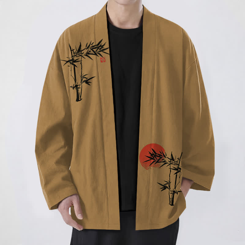 Buddha Stones Cotton Bamboo Red Sun Pattern Open Front Men's Kimono - Peru - US/UK/AU48,EU58 (4XL) - image 9