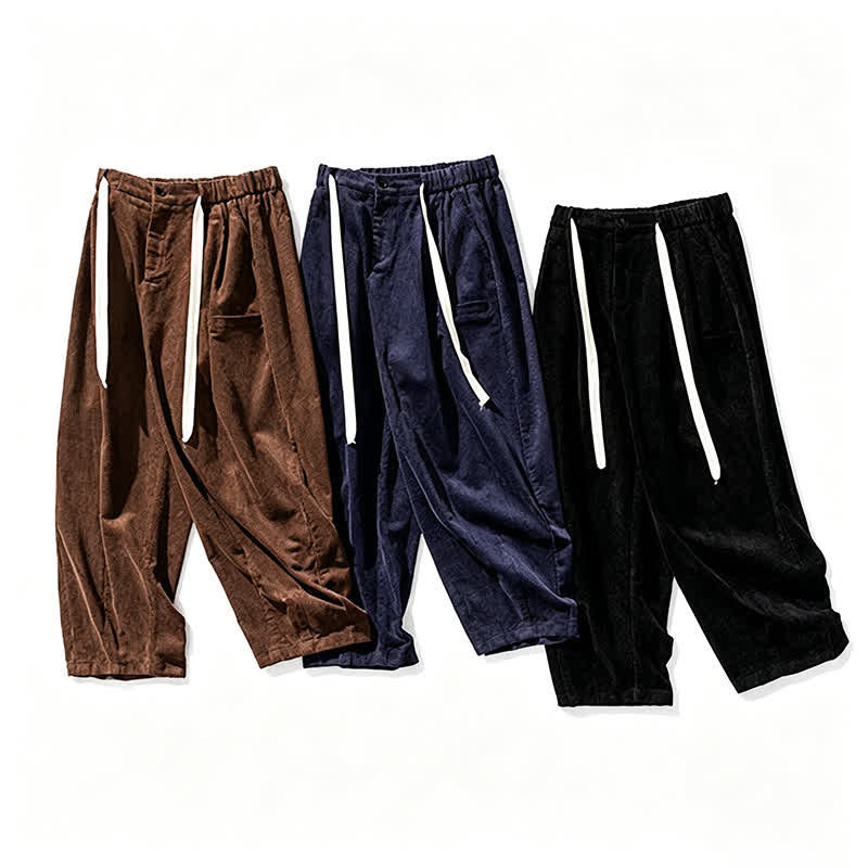 Buddha Stones Fall Winter Casual Vintage Drawstring Solid Ankle Pants Men's Tapered Pants With Pocket - image 23